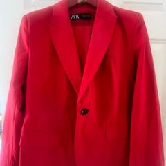 Zara red trouser suit and blazer