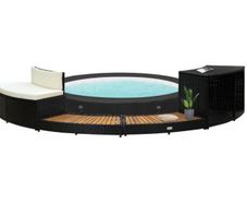 Spa Surround Black Poly Rattan And Solid Acacia Wood