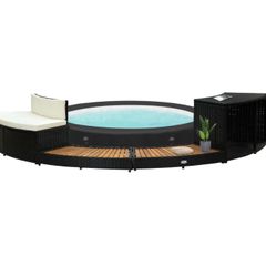 Spa Surround Black Poly Rattan And Solid Acacia Wood