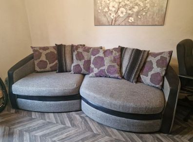 Large couch, swivel armchair and large footstool