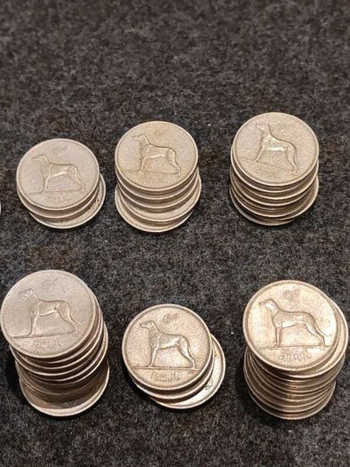 LOT of 65 Irish Sixpences 1952 to 1968 Wolfhound incl 1952 1958 1953 Bulk
