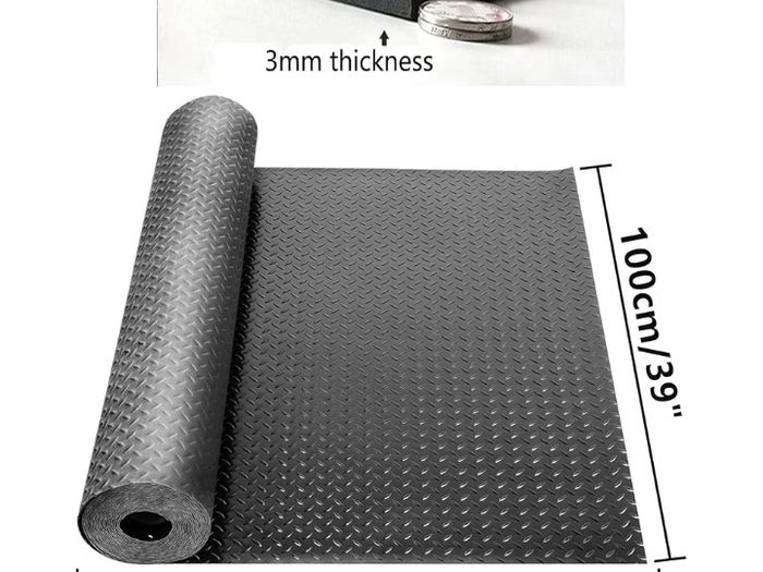 Rubber Garage Floor Mats 1M x 5M / 3.3Ft x 16.4Ft Anti-Slip Diamond Plate Mat 3mm Thick Heavy Duty Commercial Flooring Mat Roll for Under Car, Gym, Garage, Warehouse, Black
