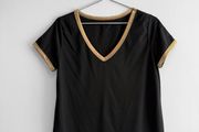 Pre Owned Black V-Neck Top with Metallic Gold Trim