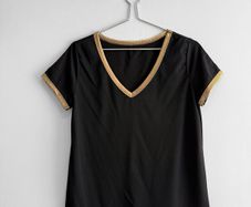 Pre Owned Black V-Neck Top with Metallic Gold Trim