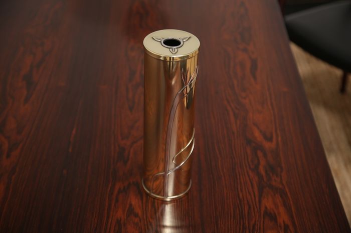 Vintage Art Deco Revival Brass Cylindrical Vase by Dara International, Chicago, 1983