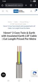 16mm2 3 core, 2L + E, LSF indoor electrical cable