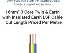 16mm2 3 core, 2L + E, LSF indoor electrical cable