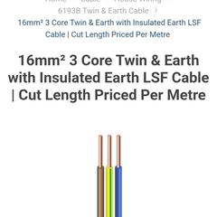 16mm2 3 core, 2L + E, LSF indoor electrical cable
