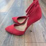 Red Suedette Ankle Strap Stilettos Size 5 Image 3