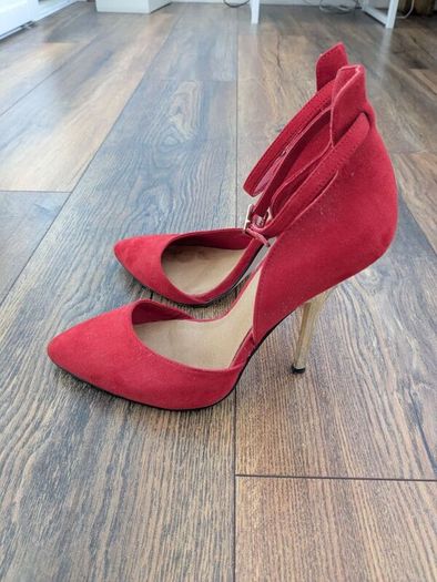 Red Suedette Ankle Strap Stilettos Size 5