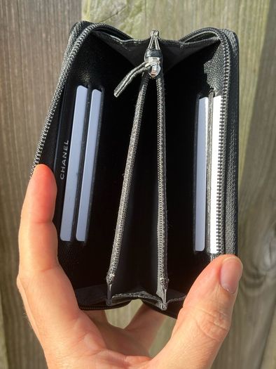chanel black caviar small zip wallet Silver Hardware