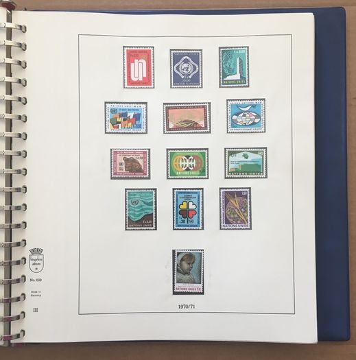 1951-1980s United Nations Stamp Collection Mint Never Hinged (MNH) in Lindner Pages housed in album (60 images showing contents)