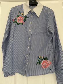 Pinstripe Embroidered Blouse BNWoT