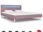 Bed Frame with LED Pink Fabric 135x190 cm