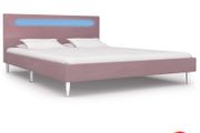 Bed Frame with LED Pink Fabric 135x190 cm