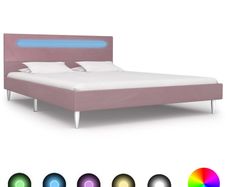 Bed Frame with LED Pink Fabric 135x190 cm