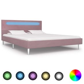 Bed Frame with LED Pink Fabric 135x190 cm