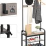 _coat rack, cloakroom, shoe rack with seat, clothes rack with 9 removable hooks, bench, 2 grid shelves, 183 cm high, industrial design, greige black Image 3