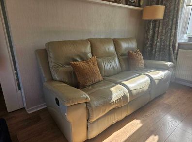Cream leather recliner sofa (open to offers)