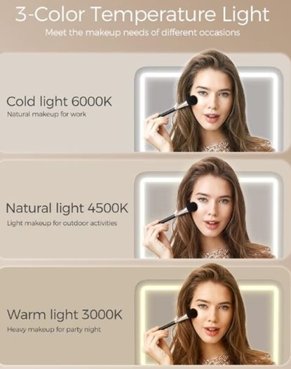 Makeup Table with Mirror and Stool, Vanity Dressing Table Set with 3 Color Adjustable Brightness LED Lights, 2 Large Storage Drawers and Metal Frame for Bedroom, White and Gold