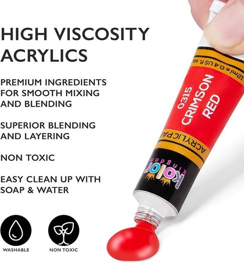NEW SALE | Acrylic Canvas Paint Kit with 3 Kids Brushes for Crafts, Paper, Rock Painting, Wood,Ceramic & Fabric Vibrant 24 Colours