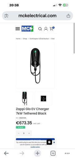 Zappi GLO 7kW, Black, Tethered Car Charger
