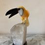 Hand-Carved Gemstone Toucan on Raw Quartz Crystal Base Image 4