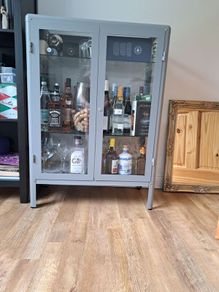 glass door cabinet grey