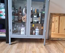 glass door cabinet grey