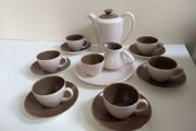 Fabulous Vintage MCM Poole Pottery Twintone 15 Piece Demi Tasse Coffee Set Plus Matching Coffee Pot All in Colourway C54, Sepia and Mushroom, Streamline Shape, Circa 1955-59, Except the Later Contour Jug, Circa 1959-67