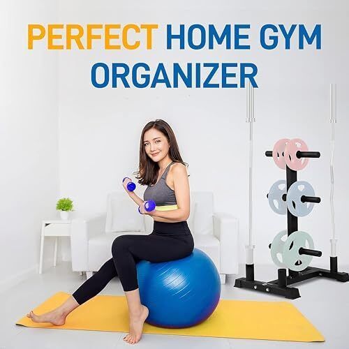 6-Pegs Olympic Weight Plate Rack & 4 Barbells  363 kg Capacity, Heavy-Duty Gym Organiser, Scratch-Resistant Frame, Powder-Coat Finish, Easy to Assemble, Compact & Space-Saving