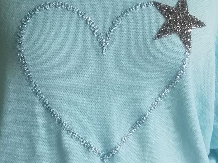 Carla Giannini Women's Angora Mix Top With Heart & Stars New With Tag Turquoise