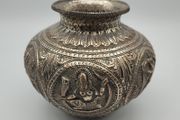 Antique Asian / Oriental White Metal Jar / Vase 19th Century Hand Decorated