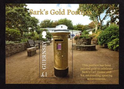 2013 Guernsey Sark's Gold Postbox Commemorative Stamp Miniature Sheet Mint Never Hinged (MNH).