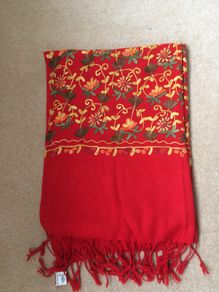 Chinese red embroidered scarf