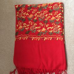 Chinese red embroidered scarf
