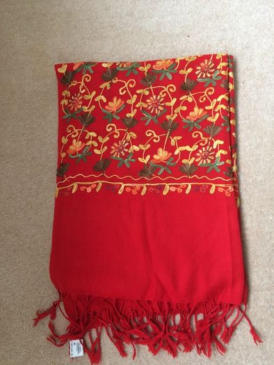 Chinese red embroidered scarf