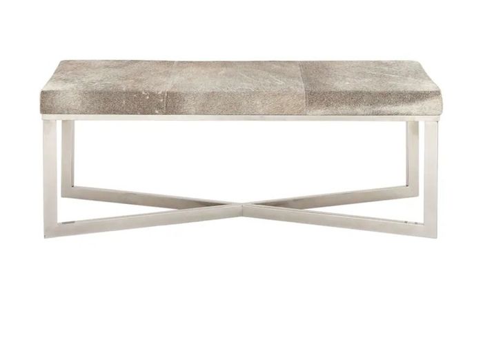 Leather Bench with Silver Metal Base by THE FRENCH BEDROOM COMPANY