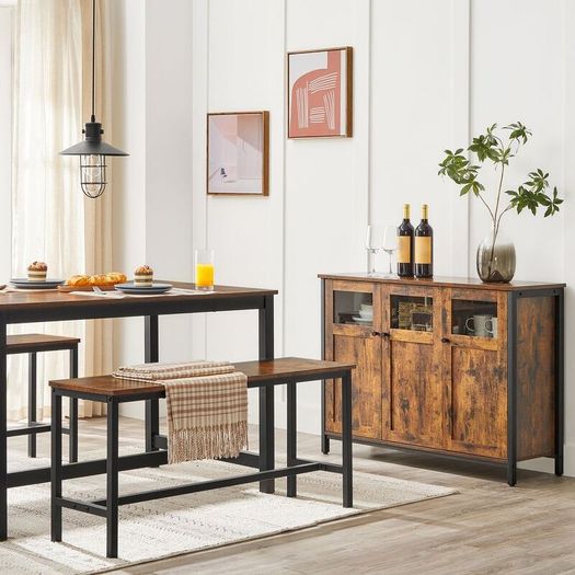 Kitchen cabinet with glass doors and steel frame