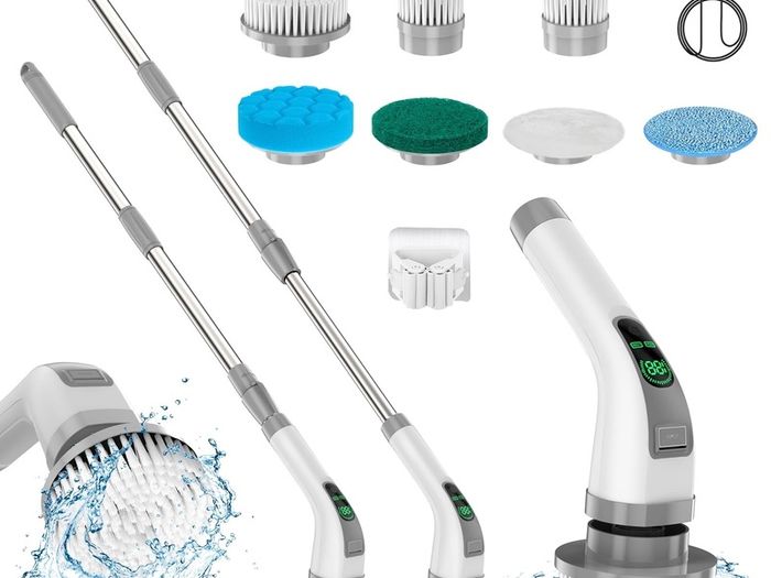 Electric Spin Scrubber, 2025 Upgrade 7 in 1 Electric Cleaning Brush,360RPM Powerful Cleaning, 1.5H Bathroom Scrubber Dual Speed with Extension Arm for Kitchen, Car, Tile, Wall, Floor, Shower