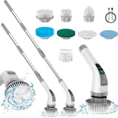 Electric Spin Scrubber, 2025 Upgrade 7 in 1 Electric Cleaning Brush,360RPM Powerful Cleaning, 1.5H Bathroom Scrubber Dual Speed with Extension Arm for Kitchen, Car, Tile, Wall, Floor, Shower
