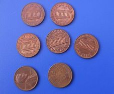 Lincoln Memorial Cent & Wheat Ears Cent Coins x 7 (1952 to 1973)