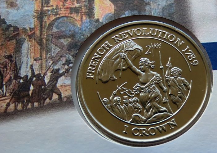 French Revolution 1789 Isle of Man Crown  Woman Leading Fighters Coin