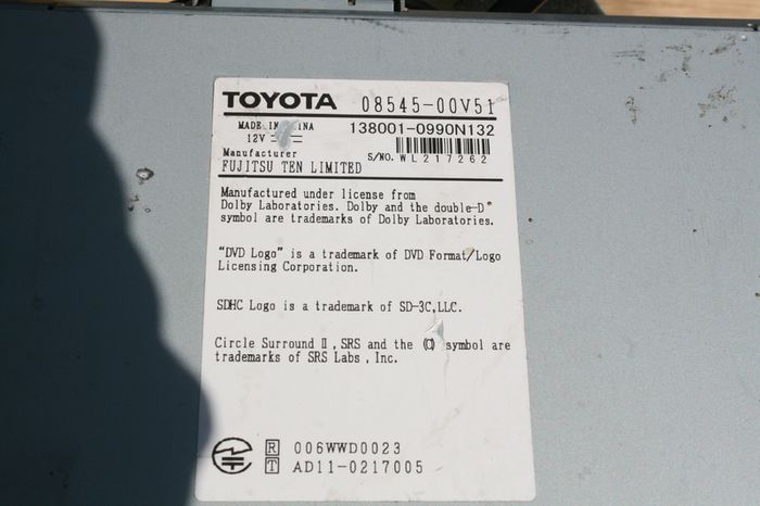 Toyota fujitsu ten 08545-00V51