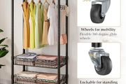 Clothes Rails with Wheels, Heavy Duty Clothing Rail Garment Rack Coat Rails Racks on Wheels, Stand Garment Coat Rack with Hanging Rods, Adjustable Storage Baskets and Hooks