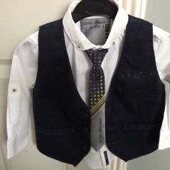 NEXT.. Beautiful Boys Navy Waistcoat with Shirt and Velcro Tie (12-18mts)