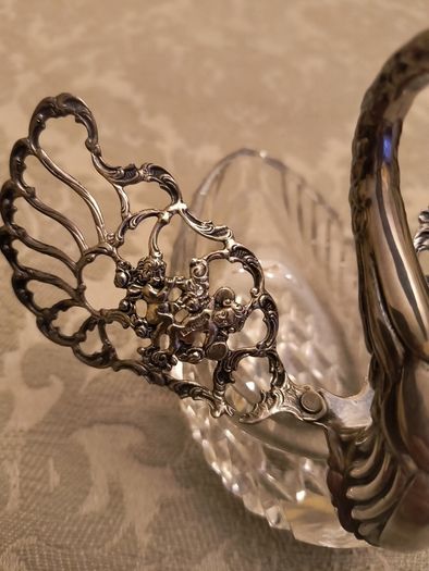 Silver and Cut Glass Swan Trinket Holder