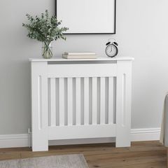 White Radiator Cover Cabinet Stylish Wooden Heater Cover with Shelf, Modern Radiator Cabinet for Living Room, Bedroom  Hallway  Safe Practical Home Furniture Small