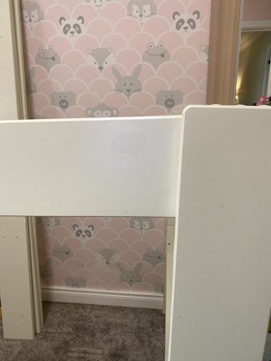 White Mid-Sleeper Cabin Bed with Pull-Out Desk, Shelves & Euro Single Mattress