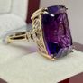 Yellow Gold AAA Zambian Amethyst & Natural Diamond Ring Image 3